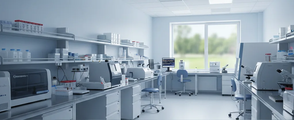 Modern clinical laboratory with testing equipment