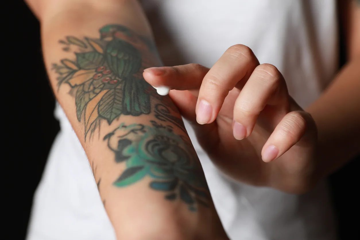 Close-up of laser tattoo removal treatment
